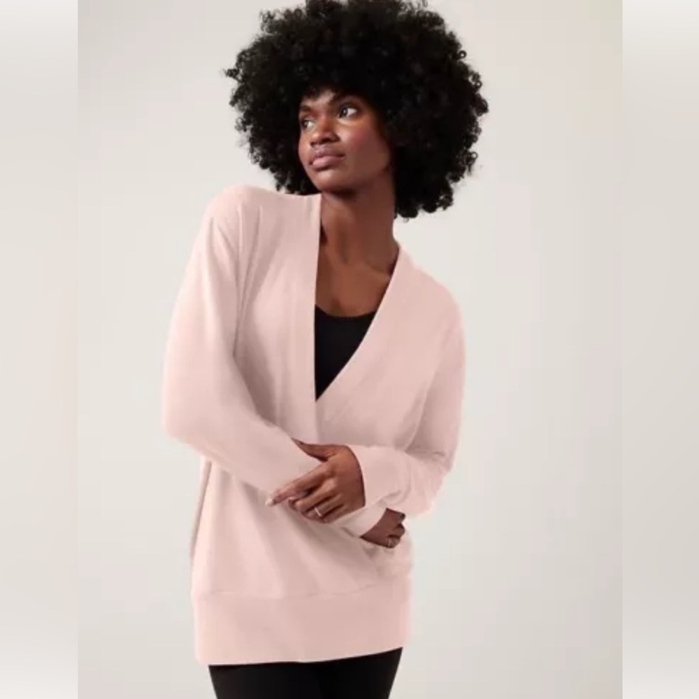 Athleta Purana V Neck Faux Wrap Sweatshirt Size XS Women’s Orchid Pink Top Soft - Picture 1 of 4